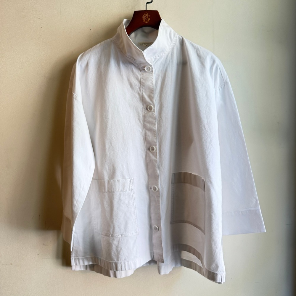 Eileen Fisher Cotton Hemp Stand Collar Jacket White Large NWOT